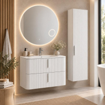 - Dulap baie suspendat Fluminia Pisa, front riflat, 2 uși Soft Close, MDF, alb, 31,4 x 31,5 x 130 cm
